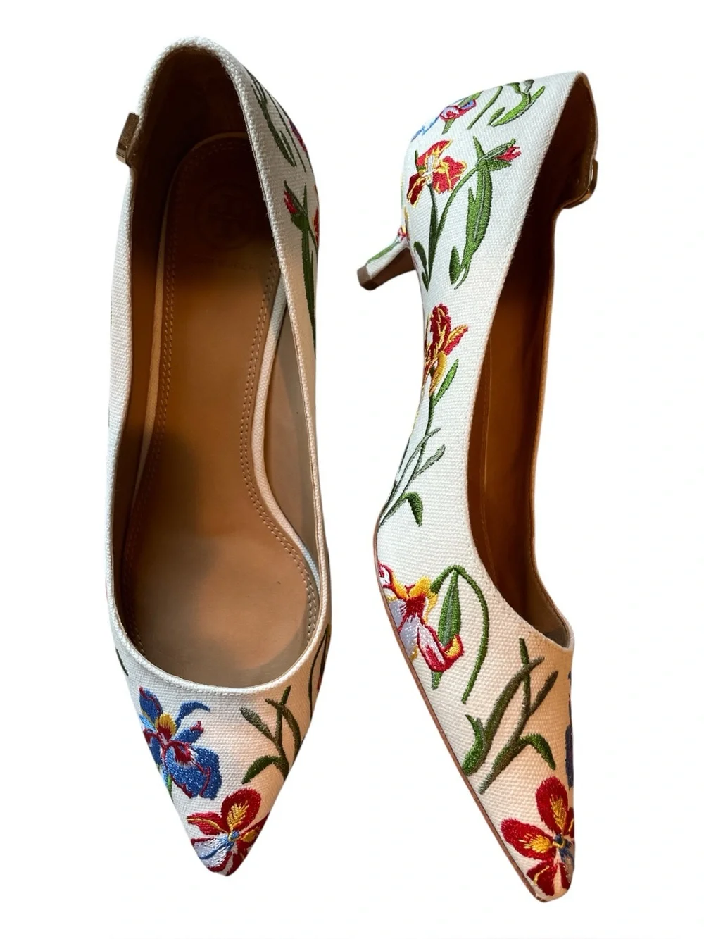 Tory Burch Elizabeth Ivory Floral Kitten Heel